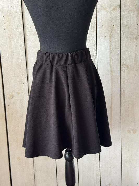 Black Elastic Waist Flared Skirt