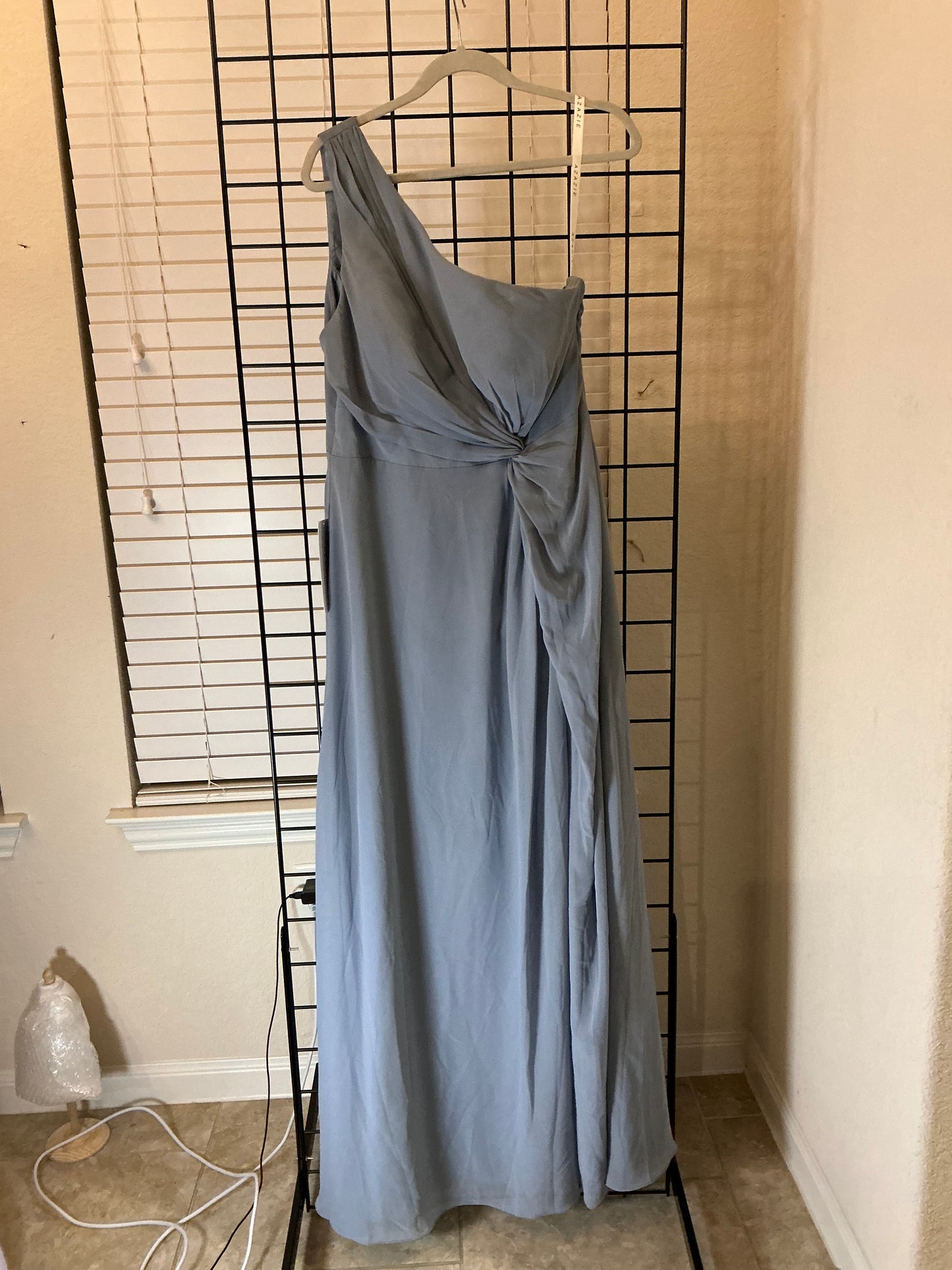 Azazie “Iris” One-Shoulder Formal Gown in Dusty Blue – Size 14