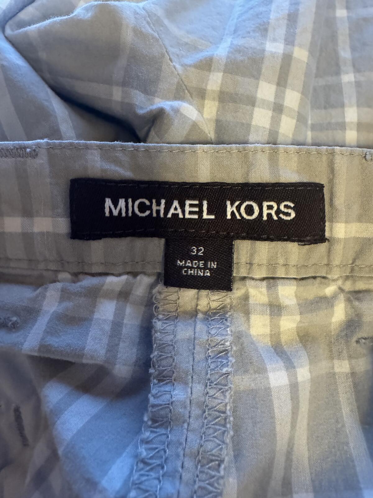 Michael Kors Men’s Gray Plaid Golf Shorts Flat Front Casual Chino Size 32