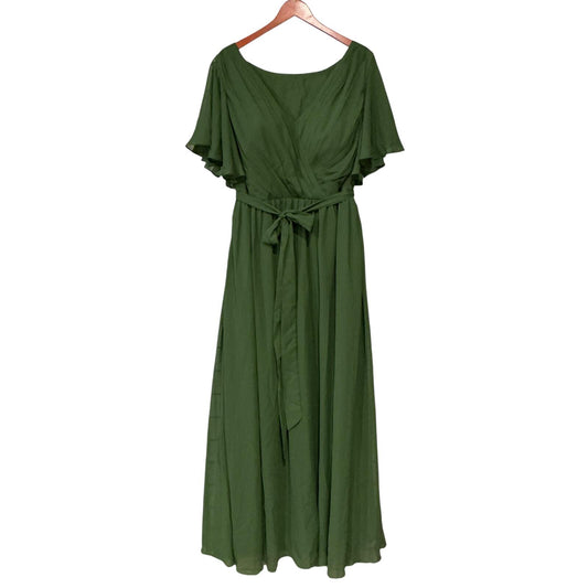 Wear Your Love Olive Green Flutter Sleeve Wrap Maxi Dress