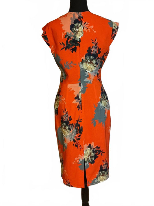 Black Halo Orange Floral Sheath Dress Size 6