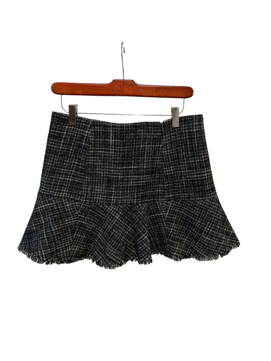 Theory Black and White Wool Blend Tweed Ruffle Mini Skirt, 4