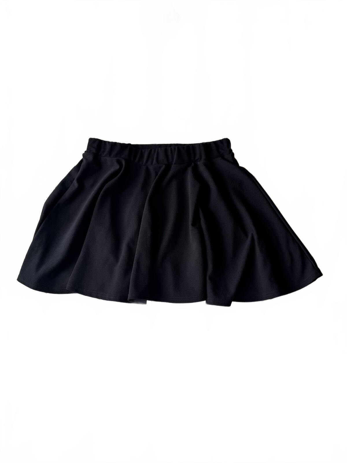 Black Elastic Waist Flared Skirt