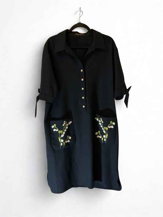 Rickie Freeman for Teri Jon Navy Embroidered Pocket Dress – Size 14