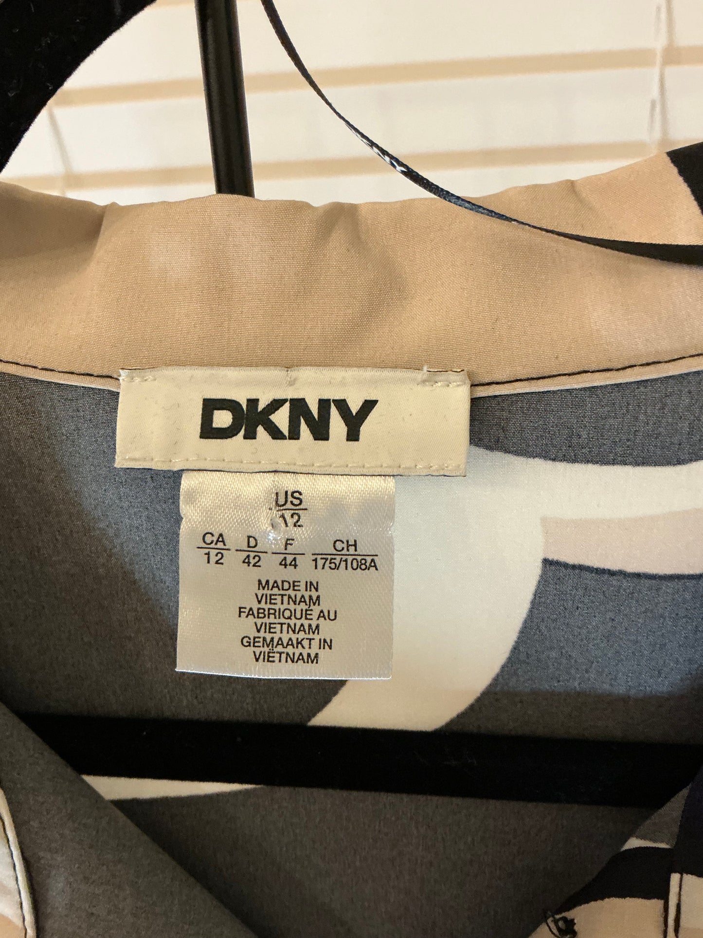 DKNY Geometric Print Button-Down Midi Shirt Dress – Size 12