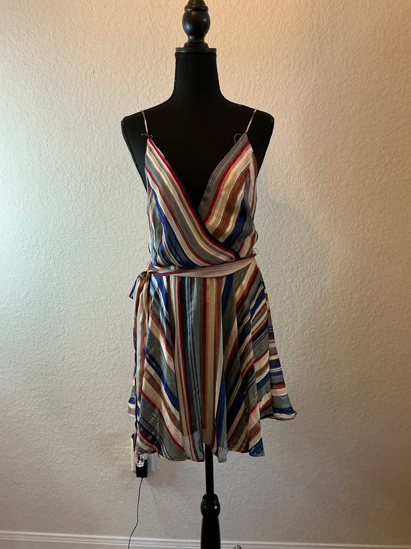 Lily Rain “Spaghetti Rainbow” Striped Wrap dress – Size M (NWT)