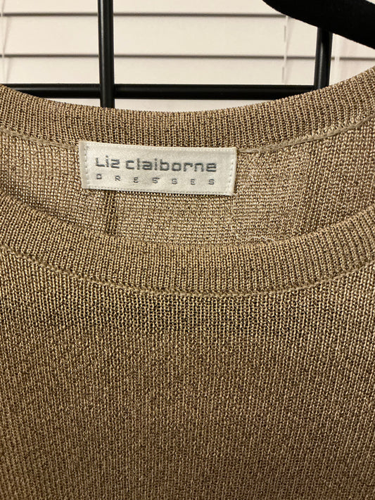 Vintage Liz Claiborne Metallic Taupe Knit Sweater Dress – Long Sleeve