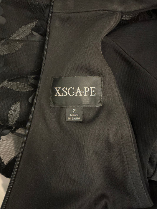 XSCAPE Black Halter Cocktail Dress with 3D Floral Skirt – Size 2