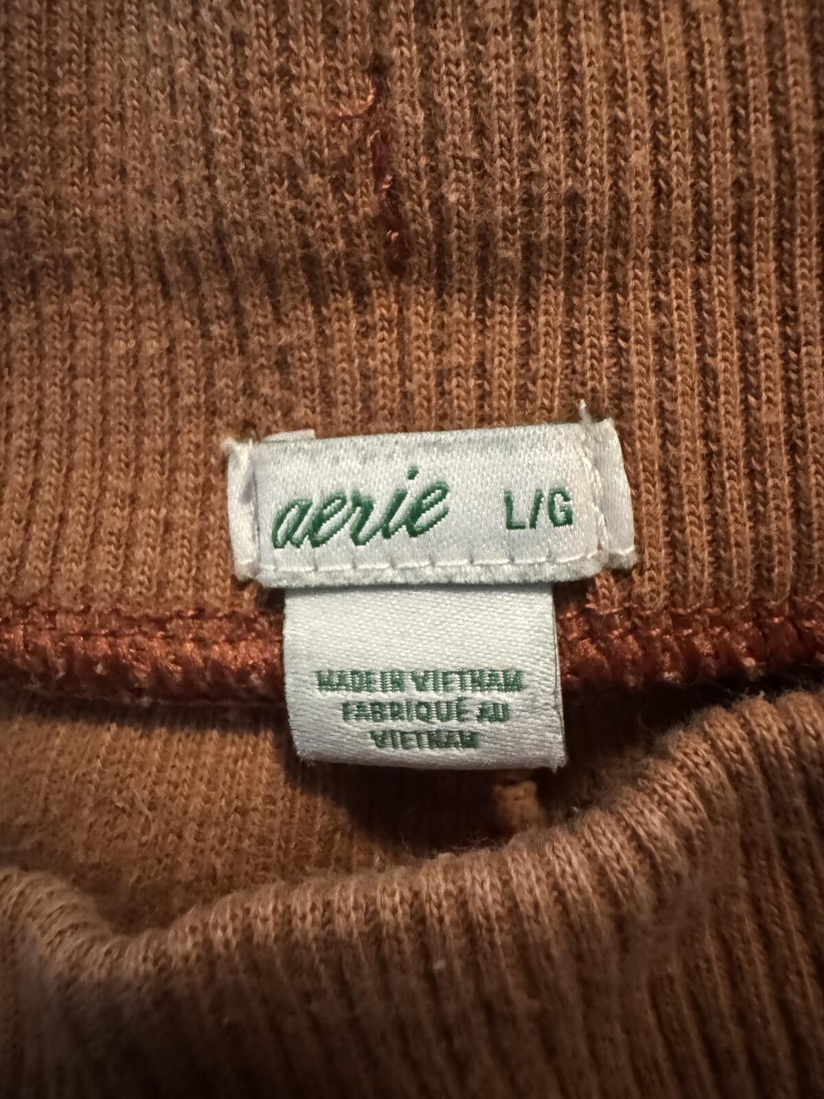 Aerie Brown Ribbed Knit Lounge Shorts with Drawstring Waist