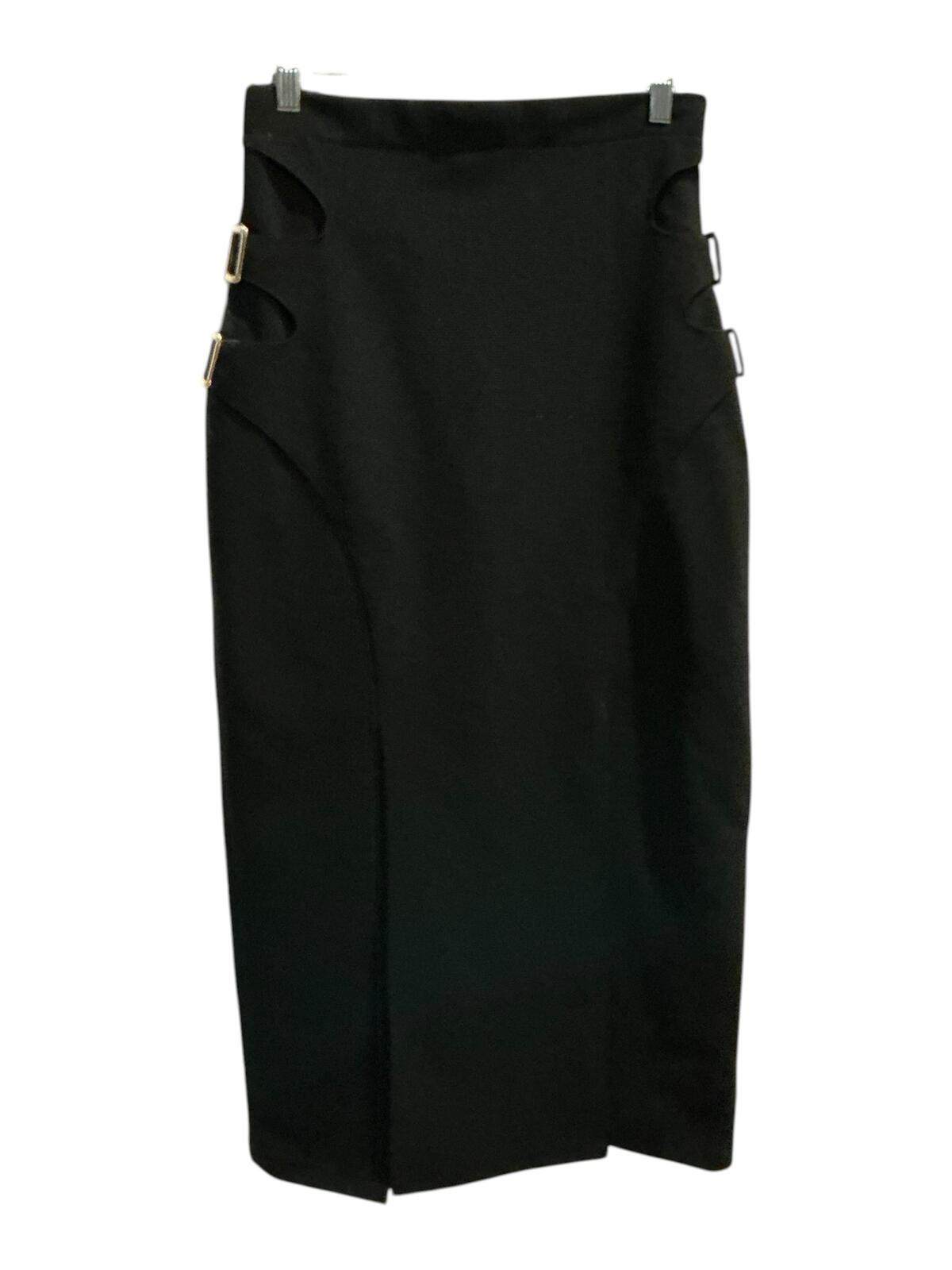 Black Midi Skirt with Side Buckle Cutouts