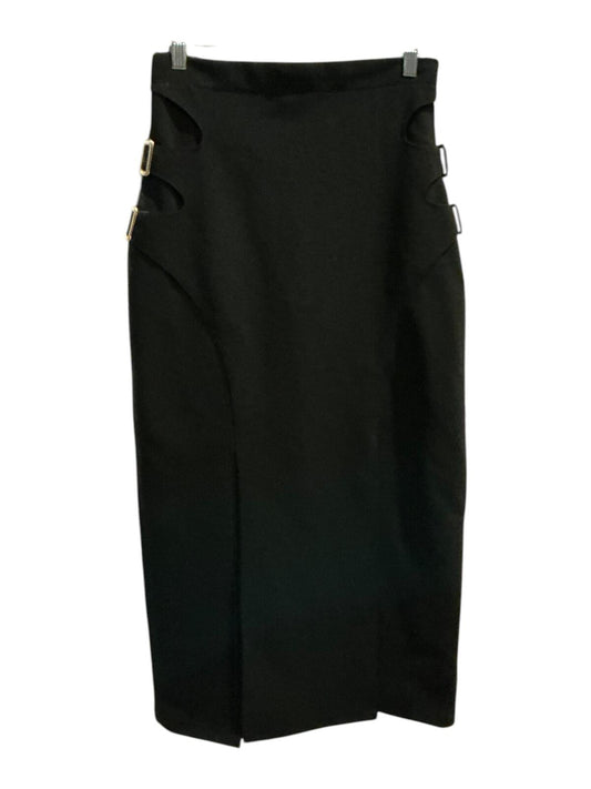 Black Midi Skirt with Side Buckle Cutouts