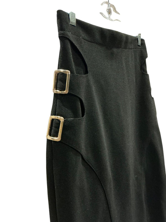 Black Midi Skirt with Side Buckle Cutouts