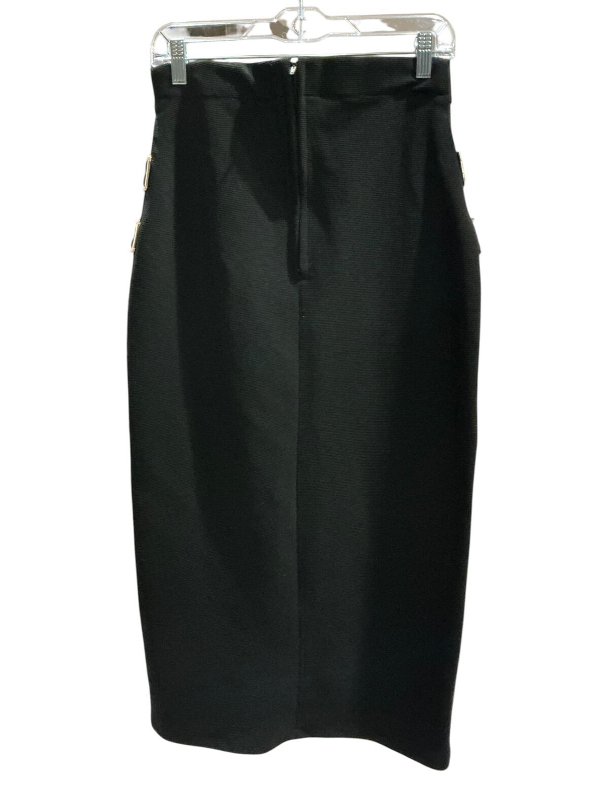 Black Midi Skirt with Side Buckle Cutouts
