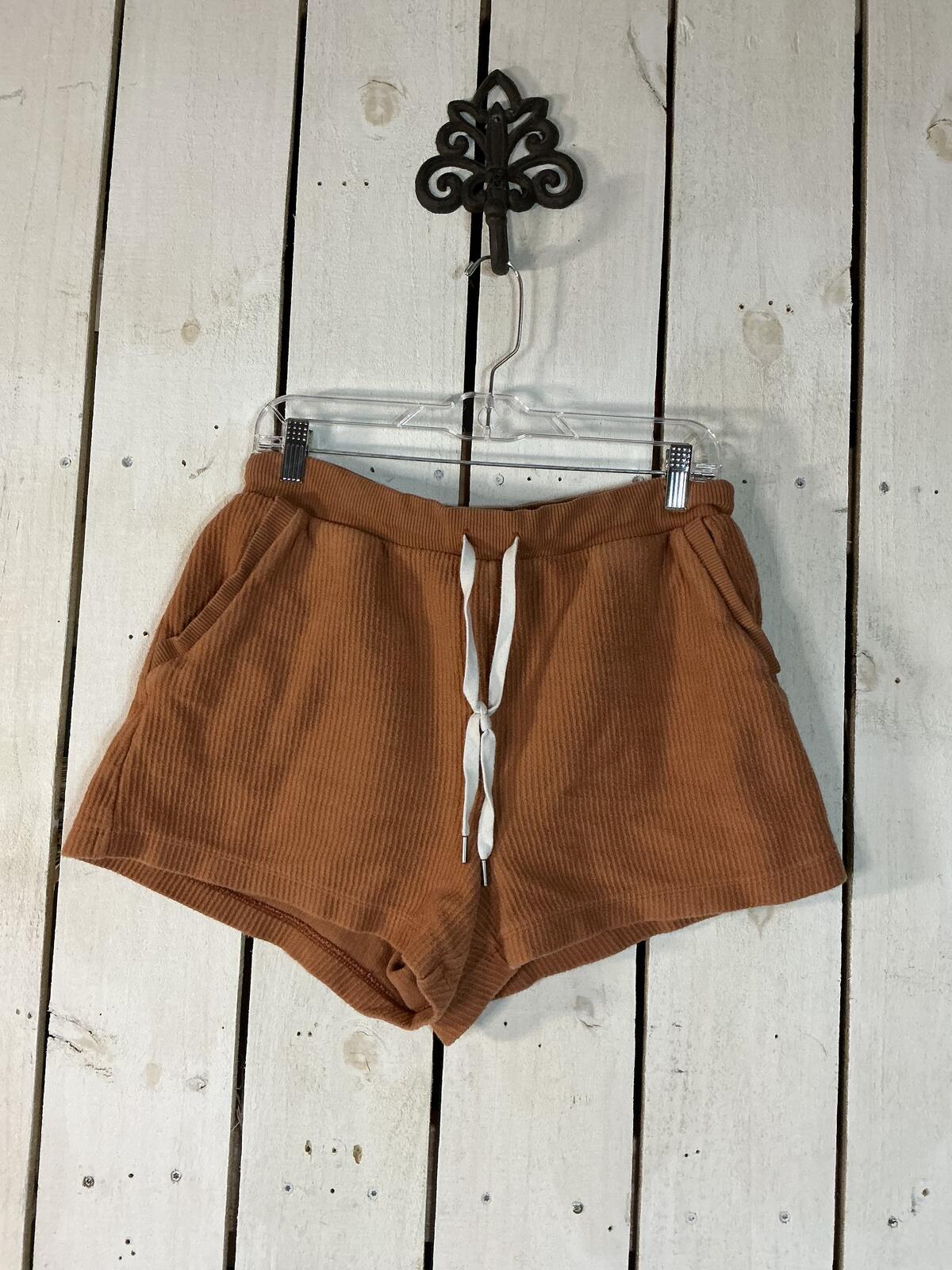 Aerie Brown Ribbed Knit Lounge Shorts with Drawstring Waist