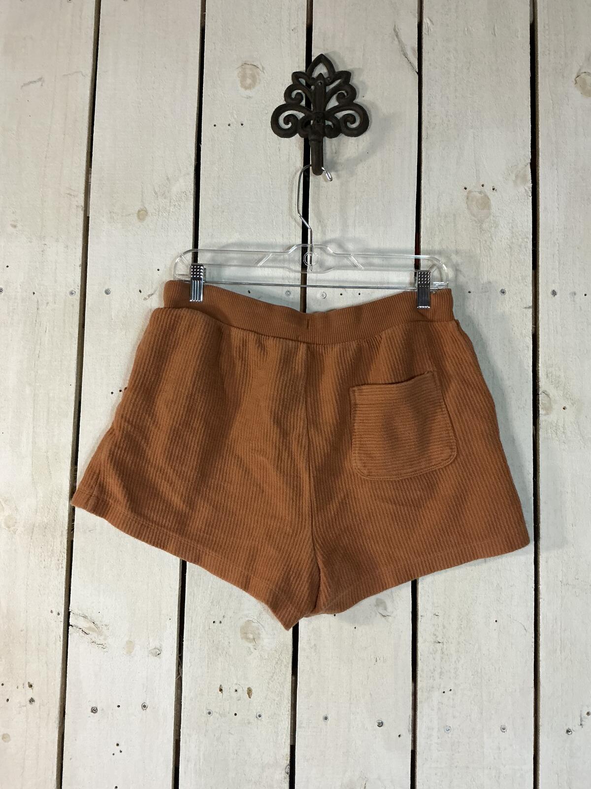 Aerie Brown Ribbed Knit Lounge Shorts with Drawstring Waist