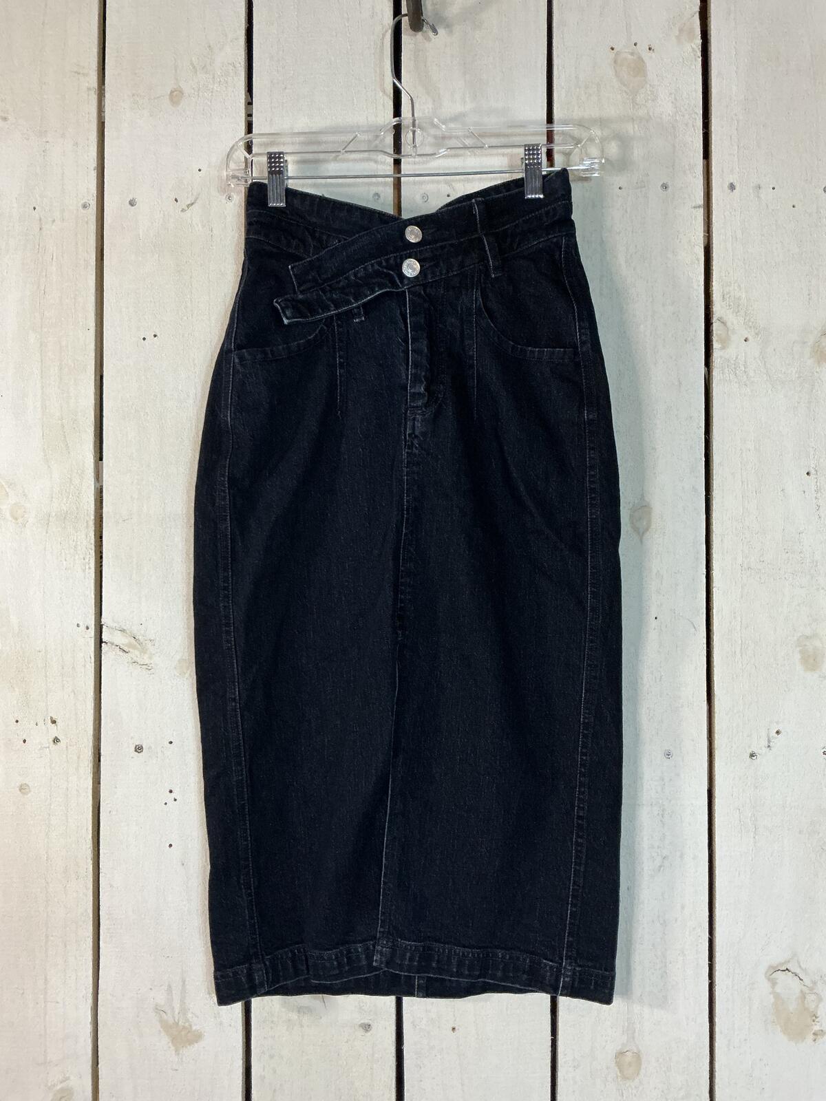 Pilcro Black Denim Midi Skirt with Front Slit and Belt