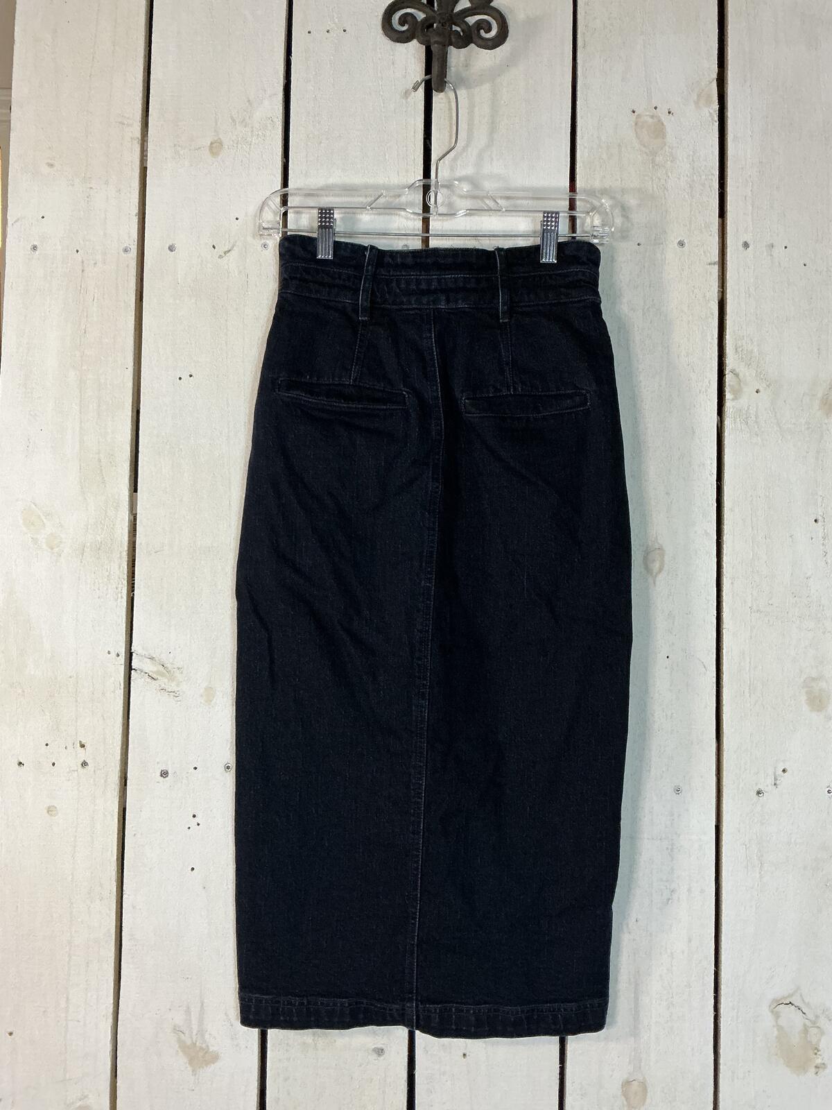 Pilcro Black Denim Midi Skirt with Front Slit and Belt