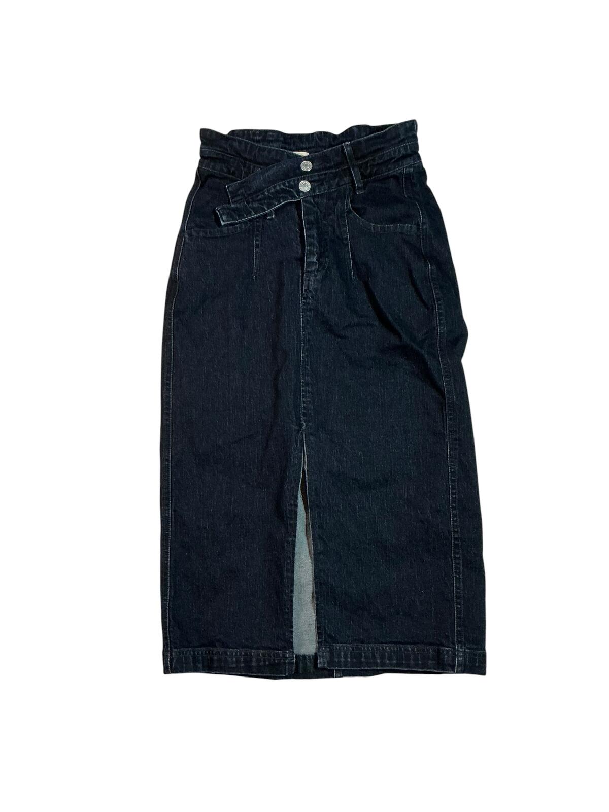 Pilcro Black Denim Midi Skirt with Front Slit and Belt
