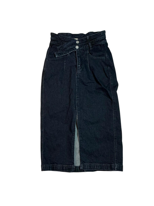 Pilcro Black Denim Midi Skirt with Front Slit and Belt