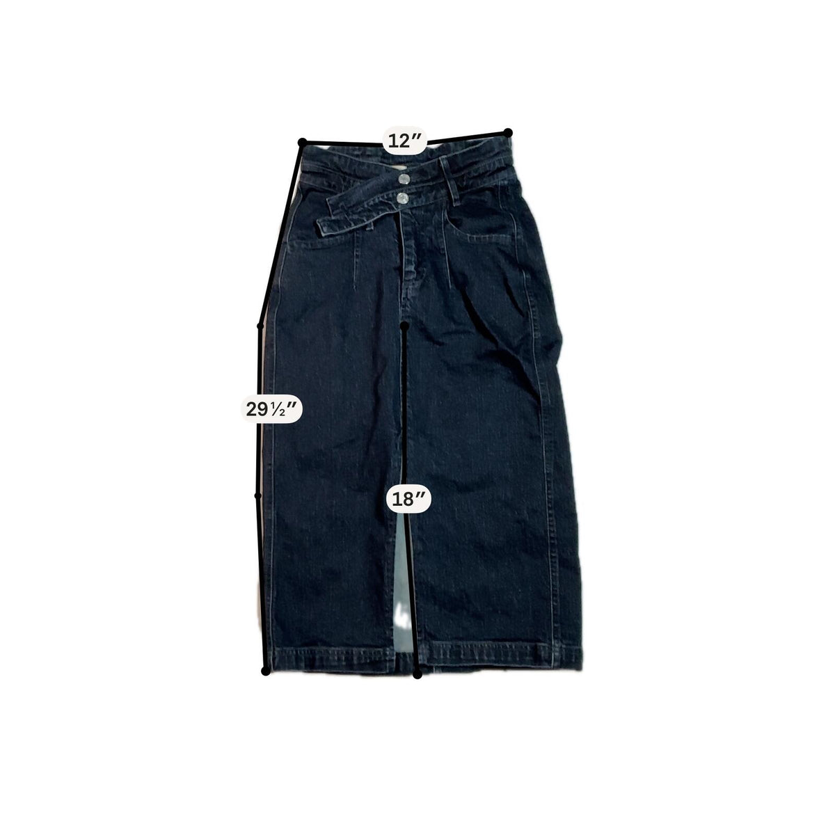 Pilcro Black Denim Midi Skirt with Front Slit and Belt