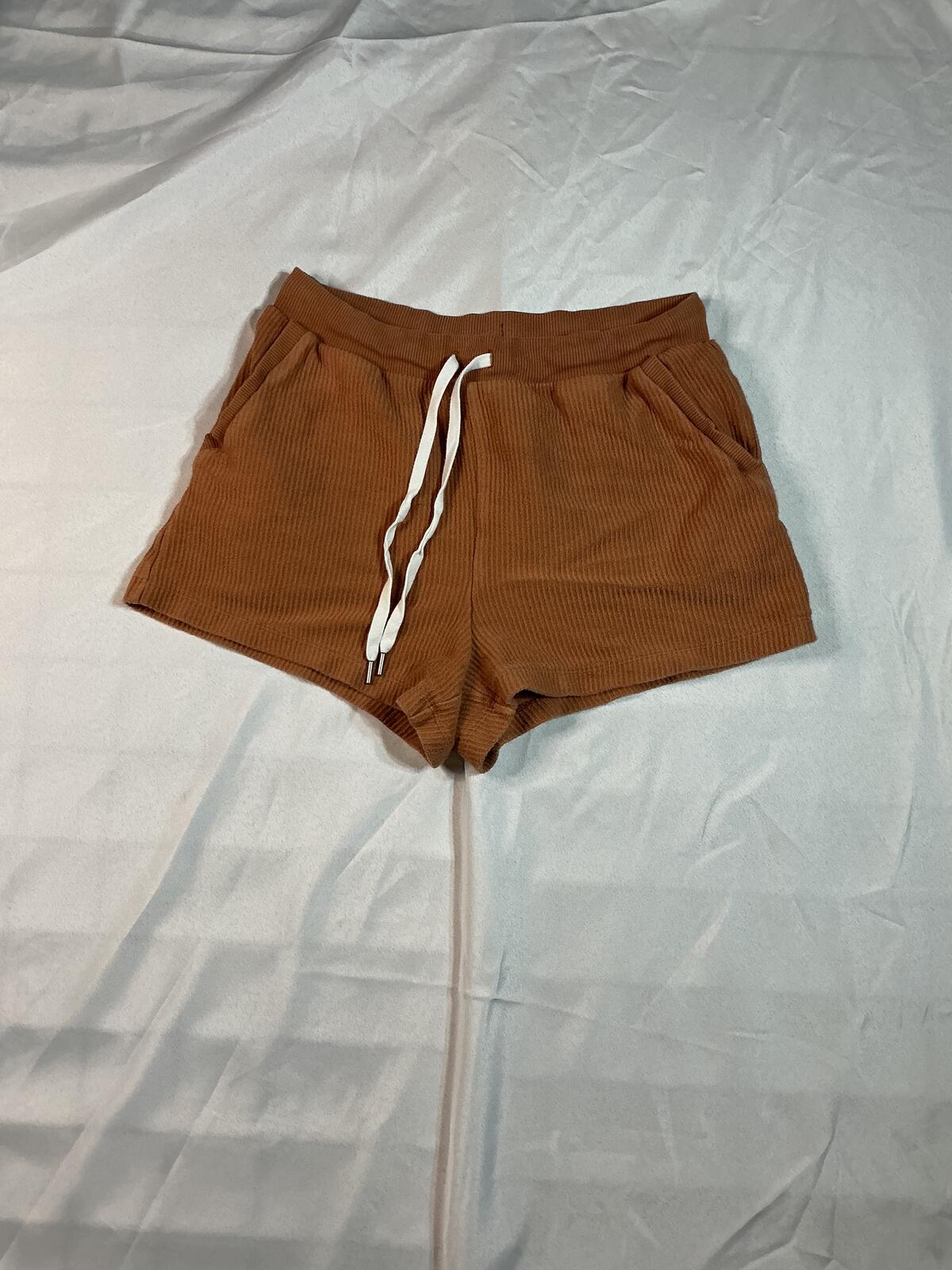 Aerie Brown Ribbed Knit Lounge Shorts with Drawstring Waist