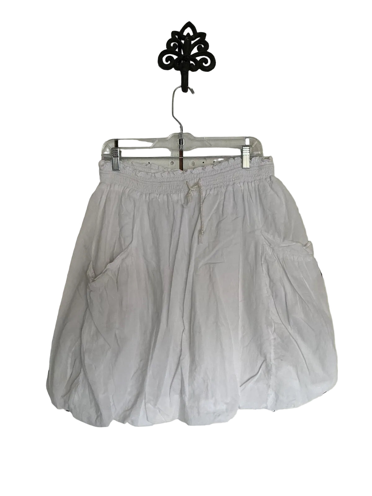 White Bubble Skirt with Drawstring Waist and Pockets 100% COTTON