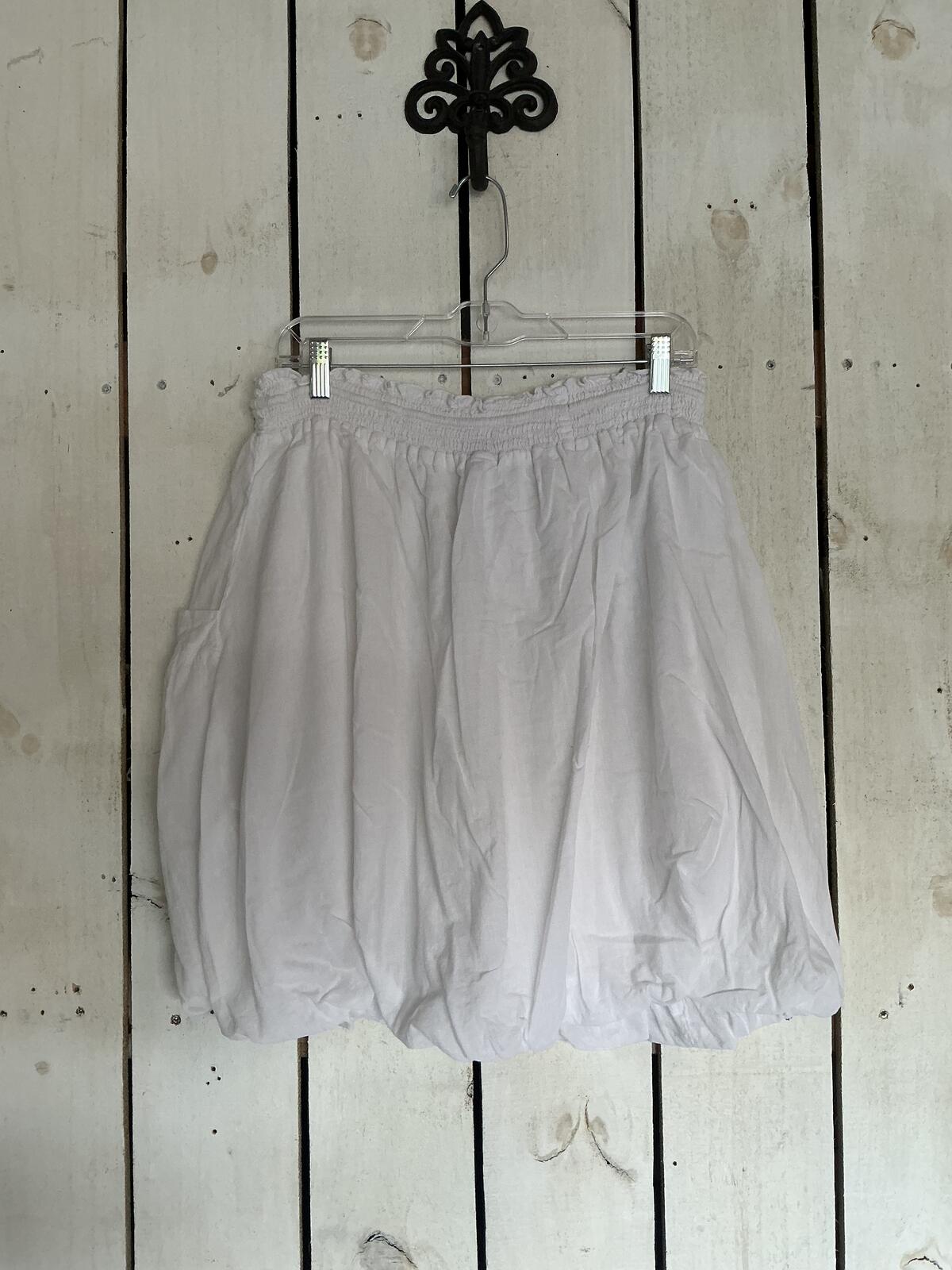 White Bubble Skirt with Drawstring Waist and Pockets 100% COTTON