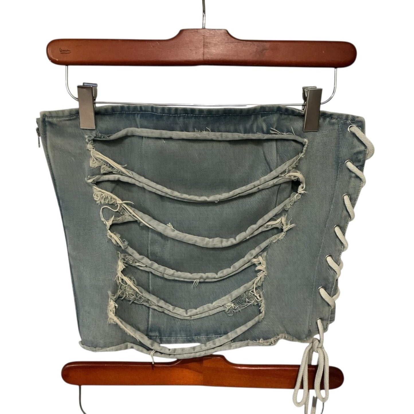 Mars The Label Distressed Lace-Up Denim Mini Skirt Size S