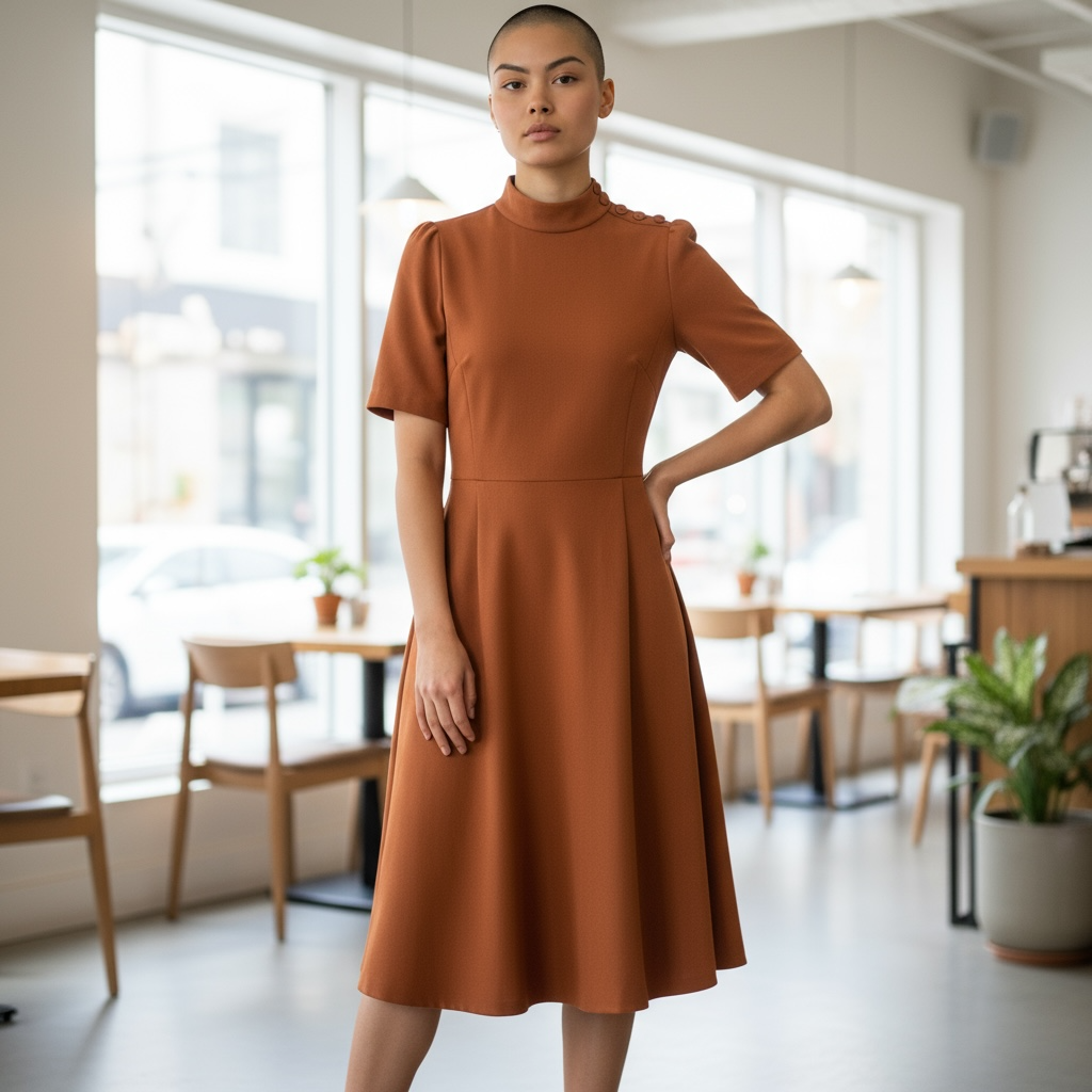 Ivy + Blu Rust Mock Neck Midi Dress – Size 10