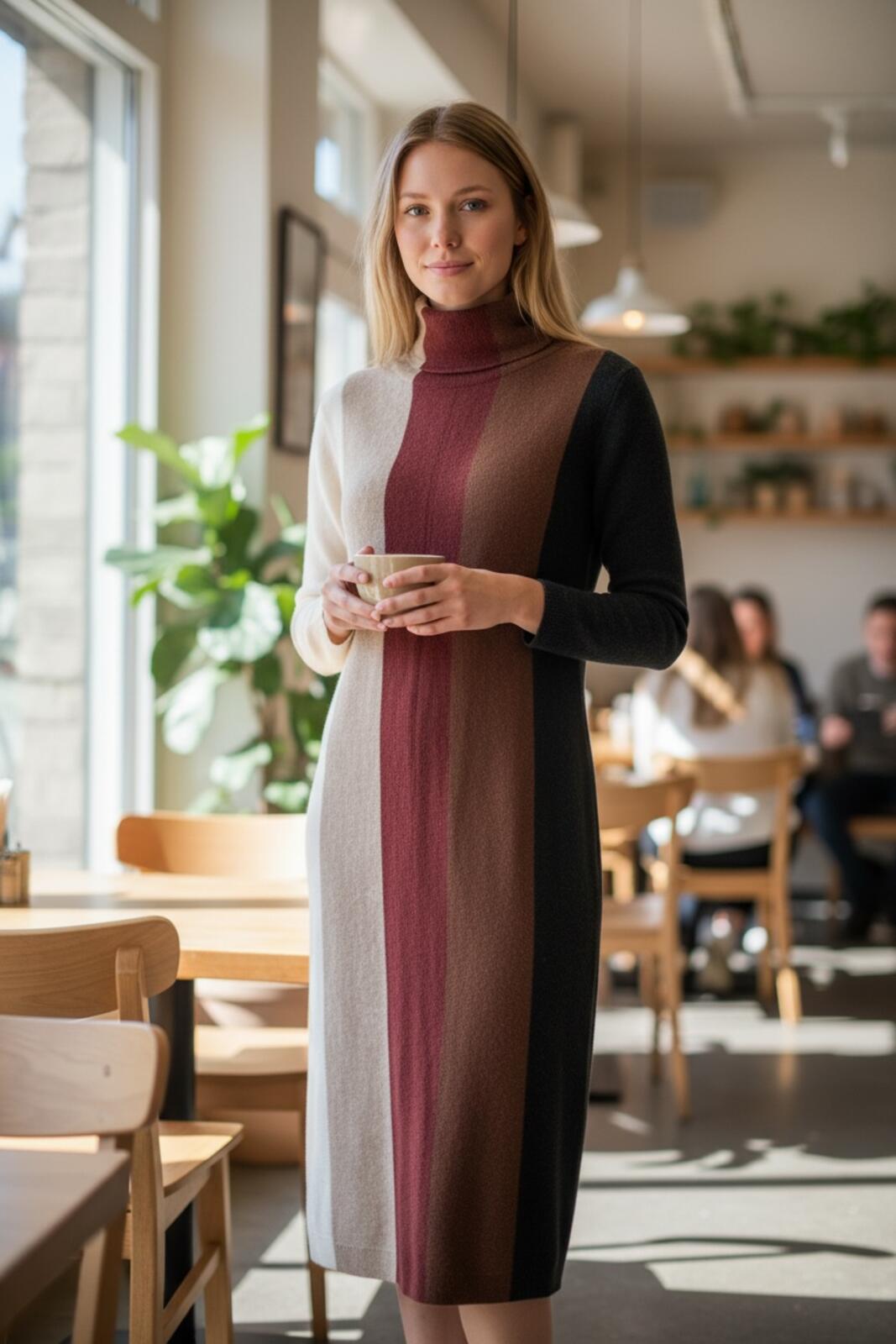 Colorblock Turtleneck Knit Dress