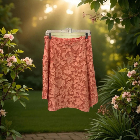 Donna Rae New York Asymmetrical Floral Skirt in Coral