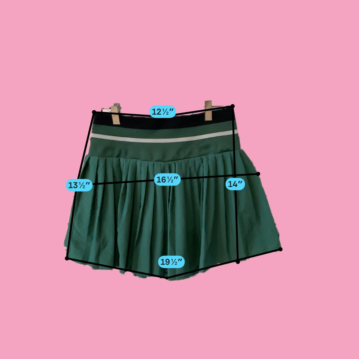 Healthyoga Women's Green Pleated Skirt with Stretch Waist, M