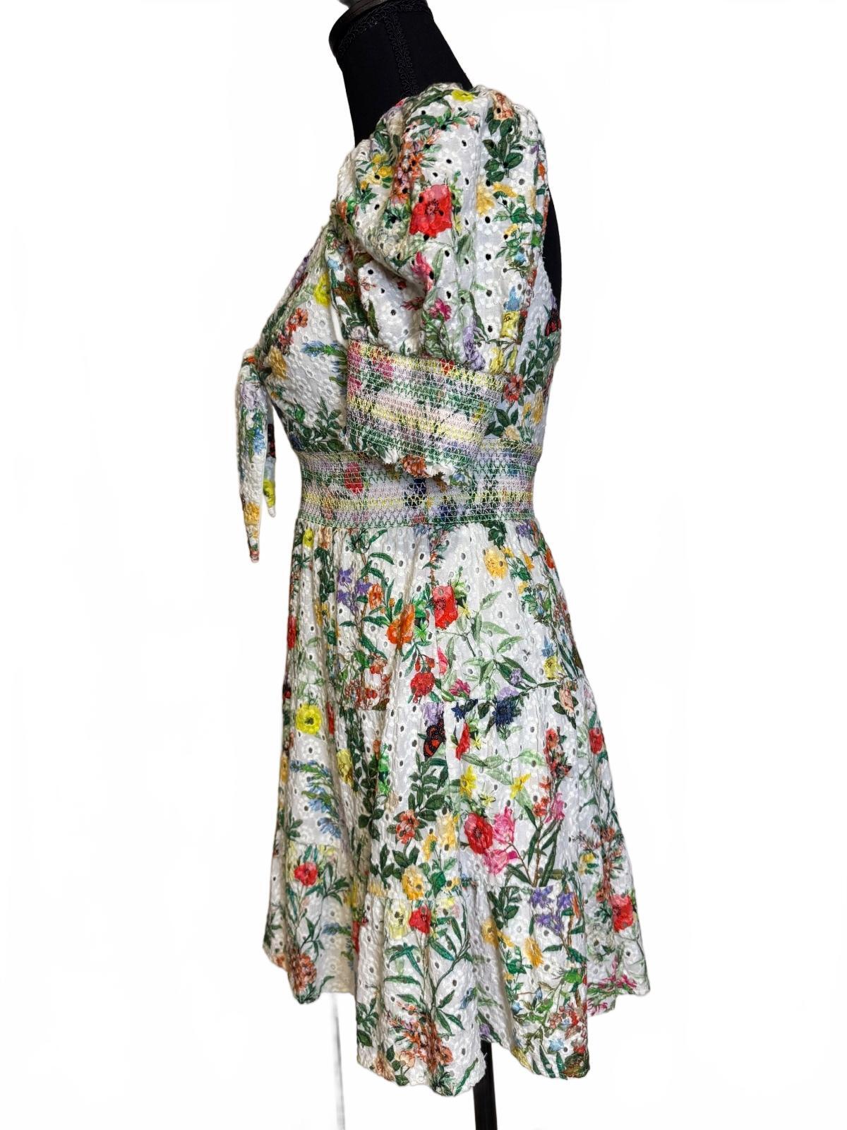 Alice + Olivia Floral Puff Sleeve Tie Front Dress
