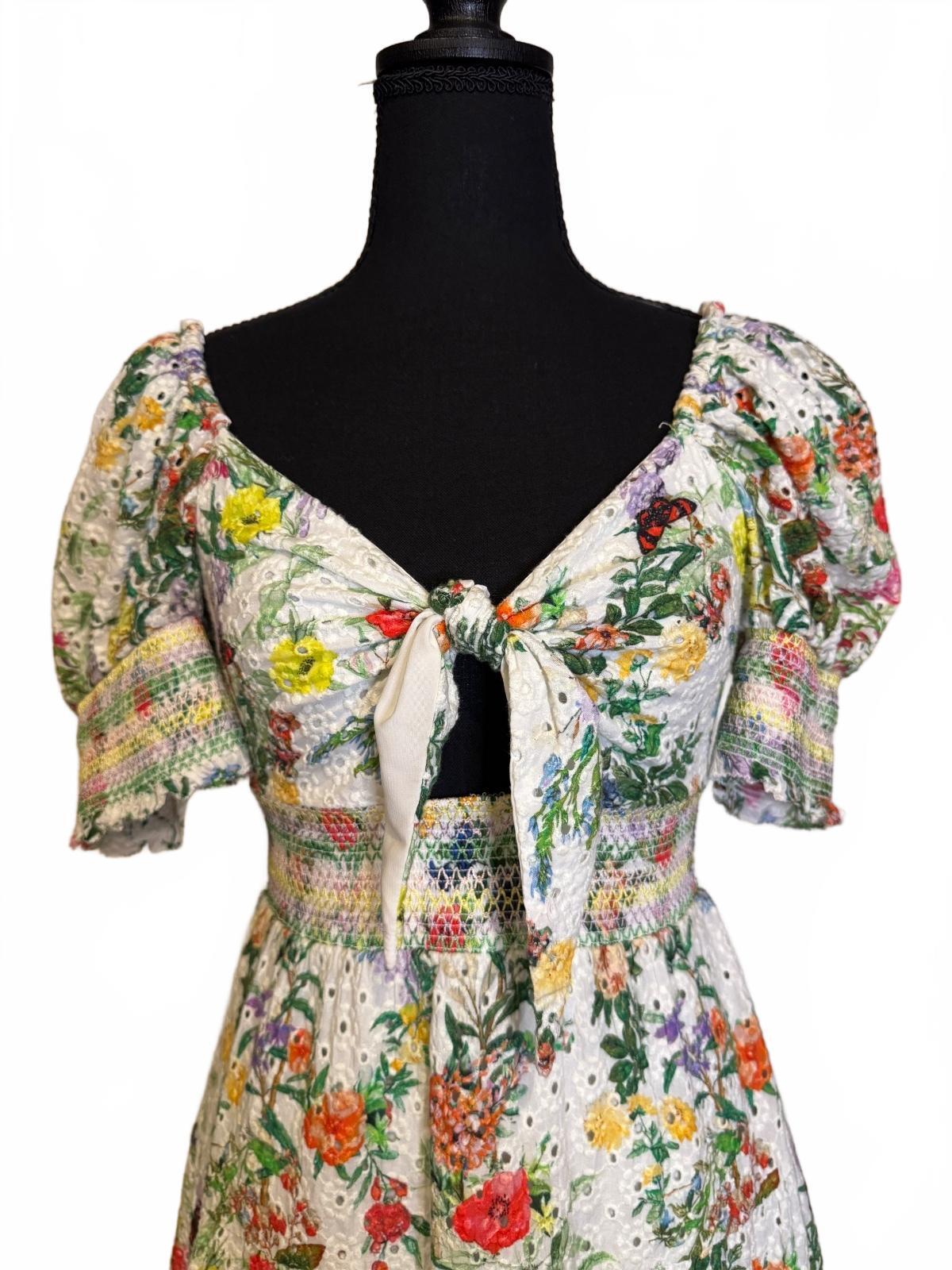 Alice + Olivia Floral Puff Sleeve Tie Front Dress