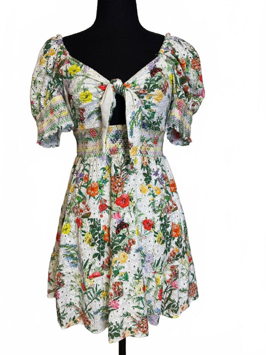 Alice + Olivia Floral Puff Sleeve Tie Front Dress