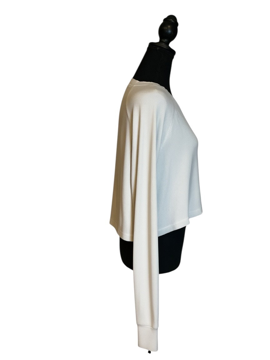 Daily Drills White Waffle Knit Cropped Long Sleeve Top
