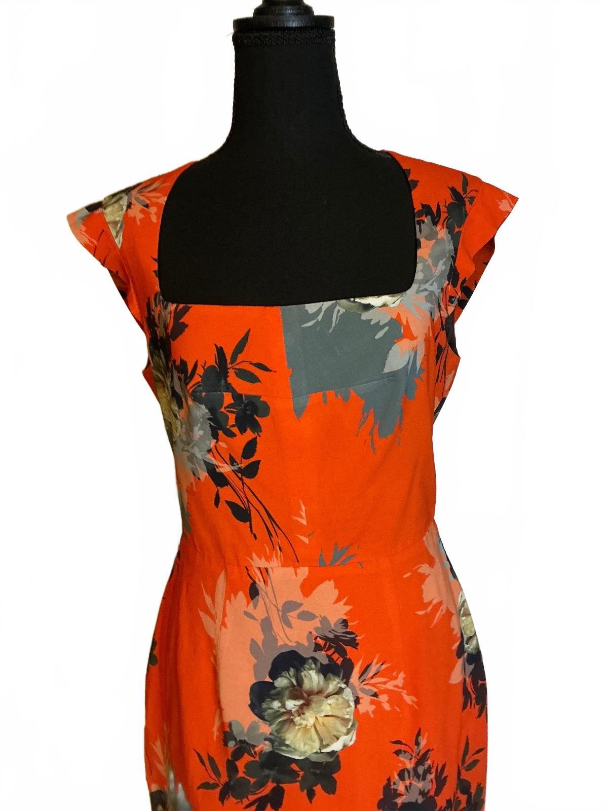 Black Halo Orange Floral Sheath Dress Size 6