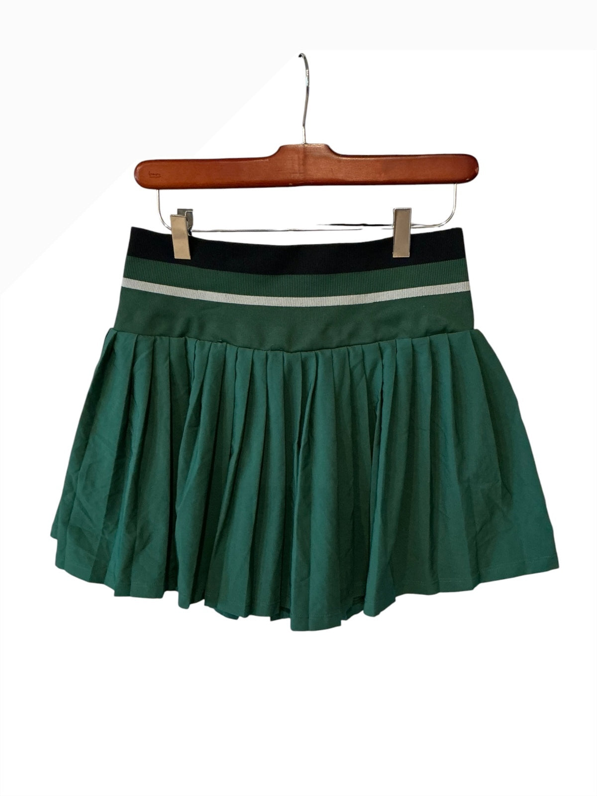 Healthyoga Women's Green Pleated Skirt with Stretch Waist, M