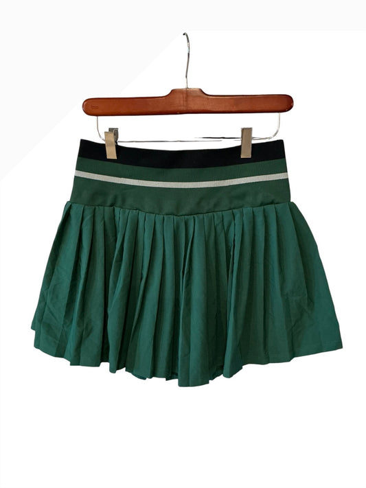 Healthyoga Women's Green Pleated Skirt with Stretch Waist, M
