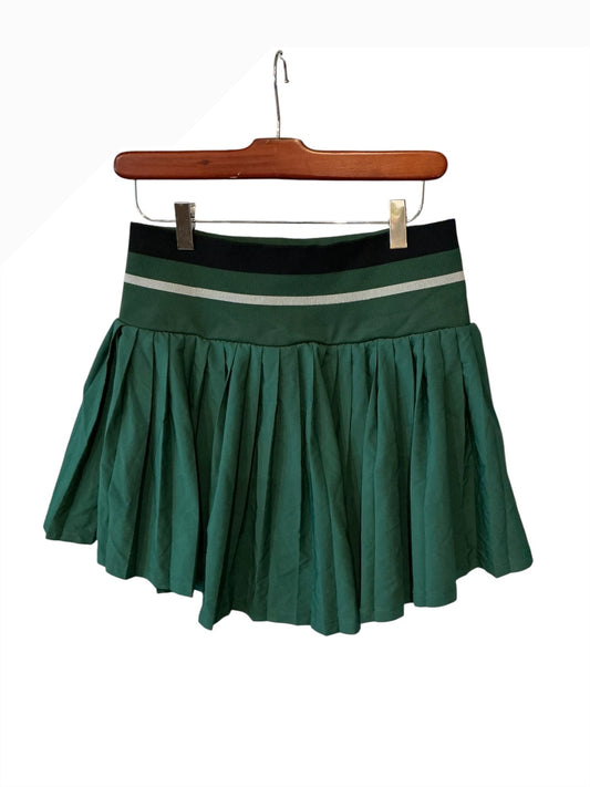 Healthyoga Women's Green Pleated Skirt with Stretch Waist, M