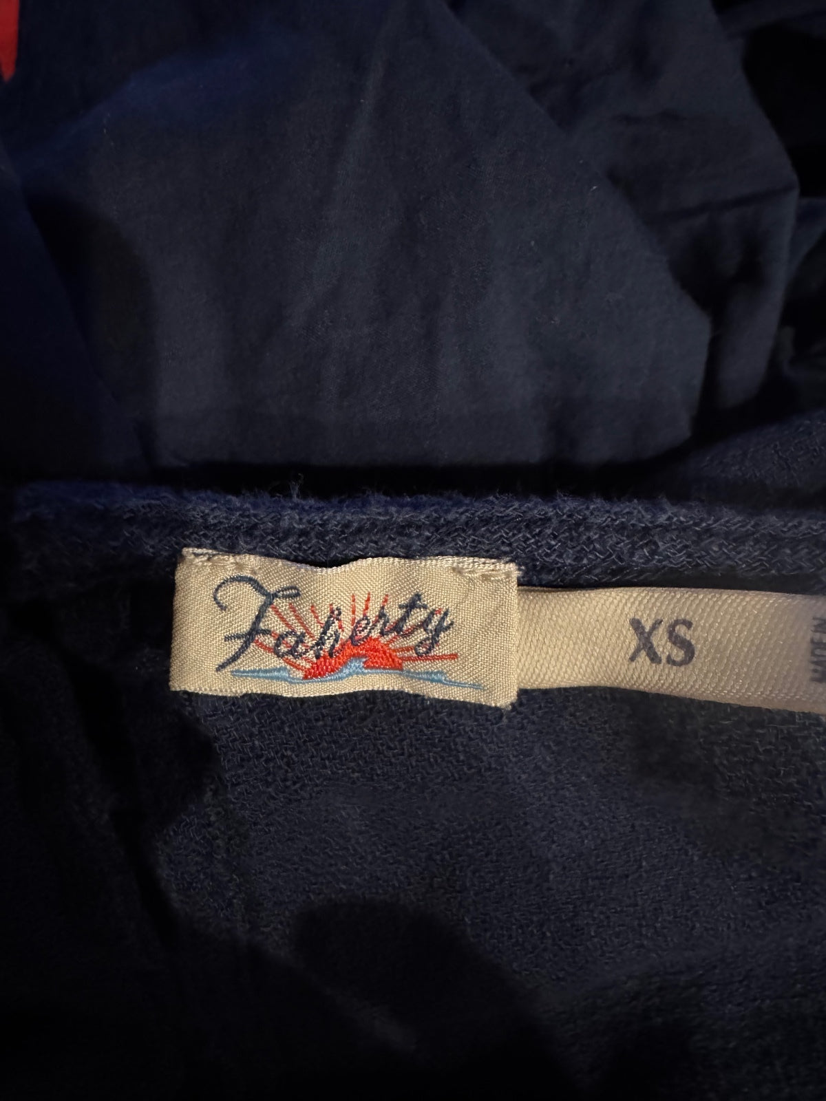 Faherty Navy Blue Midi Dress with Smocked Waist, Size XS