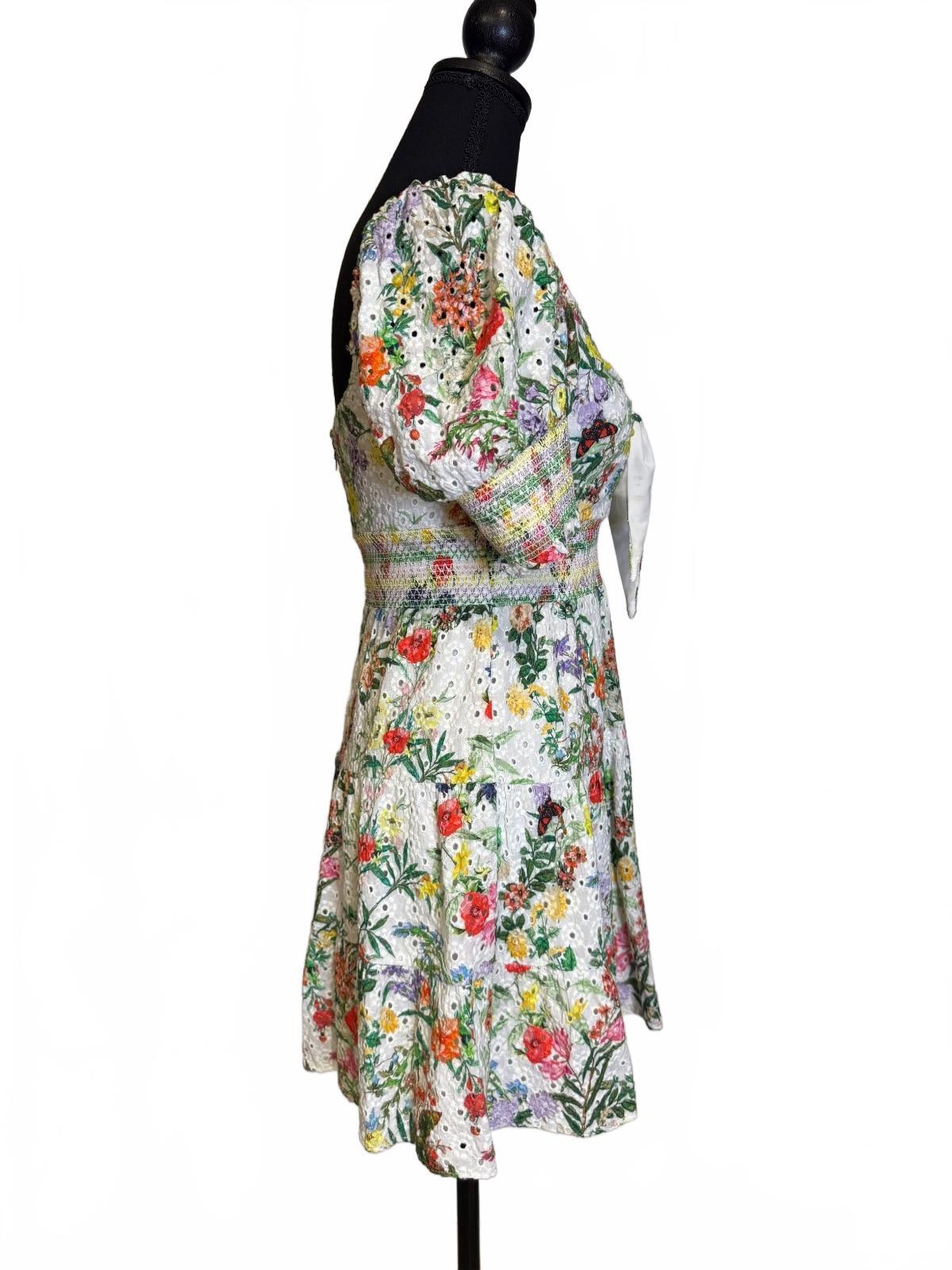 Alice + Olivia Floral Puff Sleeve Tie Front Dress