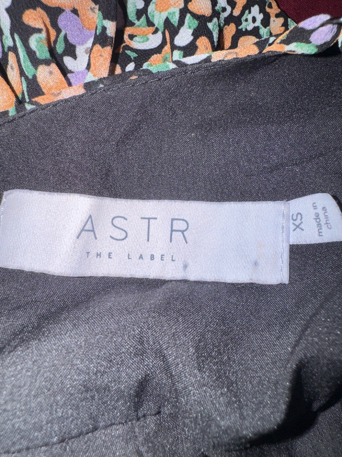 ASTR The Label Black-Orange Floral Ruched Midi Dress XS