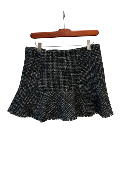 Theory Black and White Wool Blend Tweed Ruffle Mini Skirt, 4