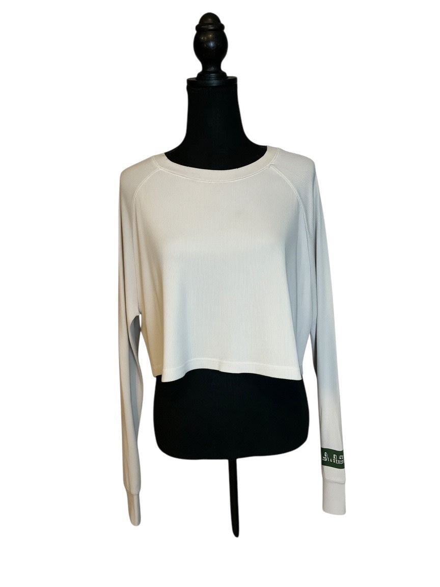 Daily Drills White Waffle Knit Cropped Long Sleeve Top
