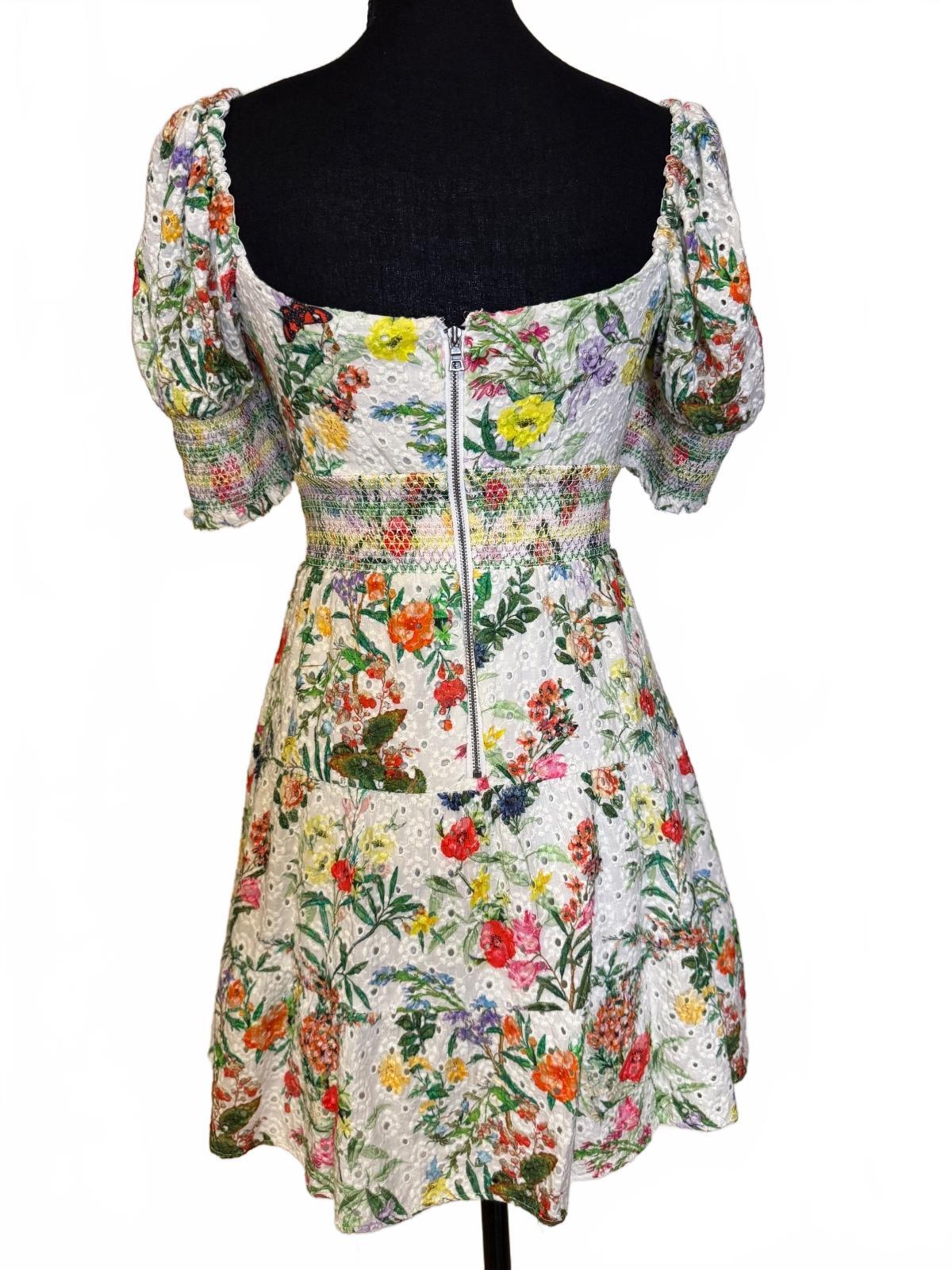 Alice + Olivia Floral Puff Sleeve Tie Front Dress