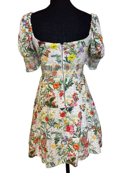 Alice + Olivia Floral Puff Sleeve Tie Front Dress