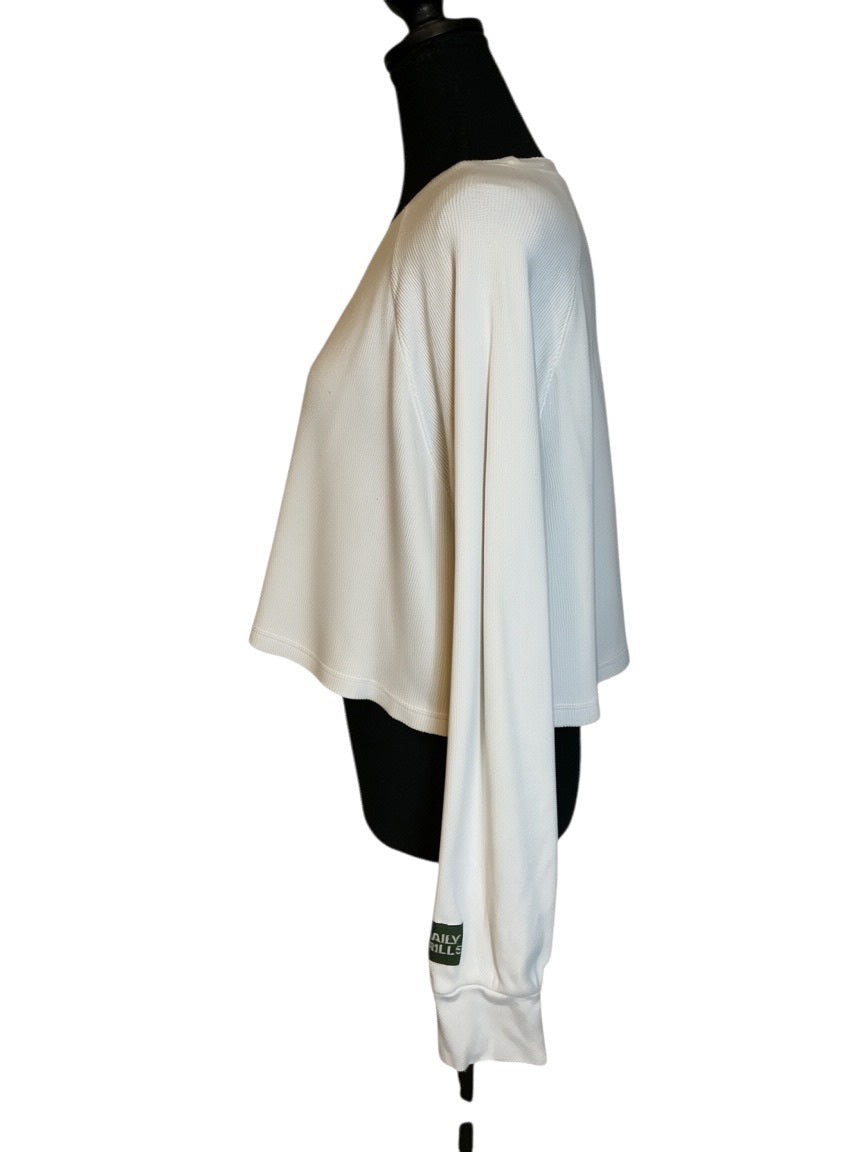 Daily Drills White Waffle Knit Cropped Long Sleeve Top