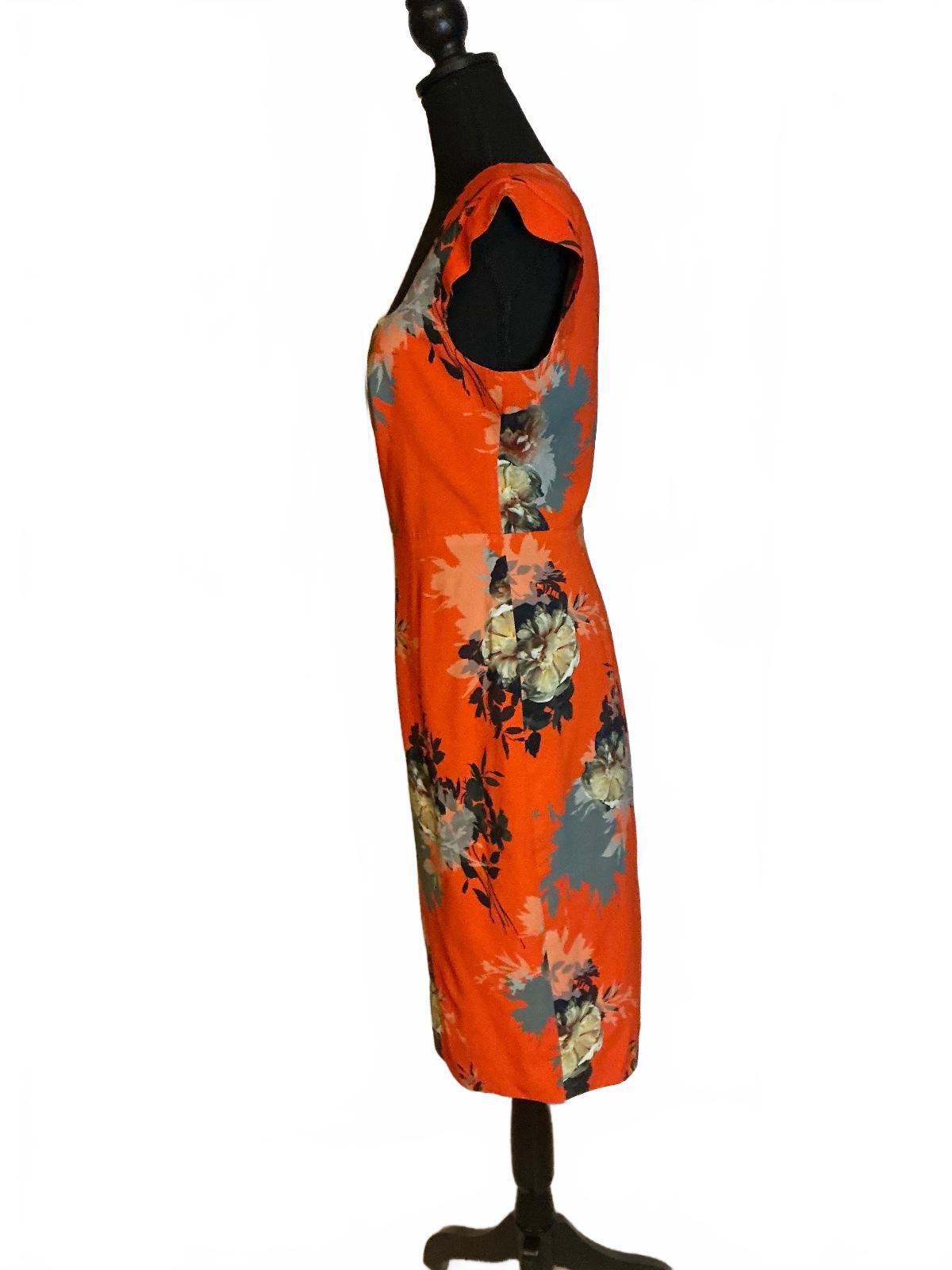 Black Halo Orange Floral Sheath Dress Size 6
