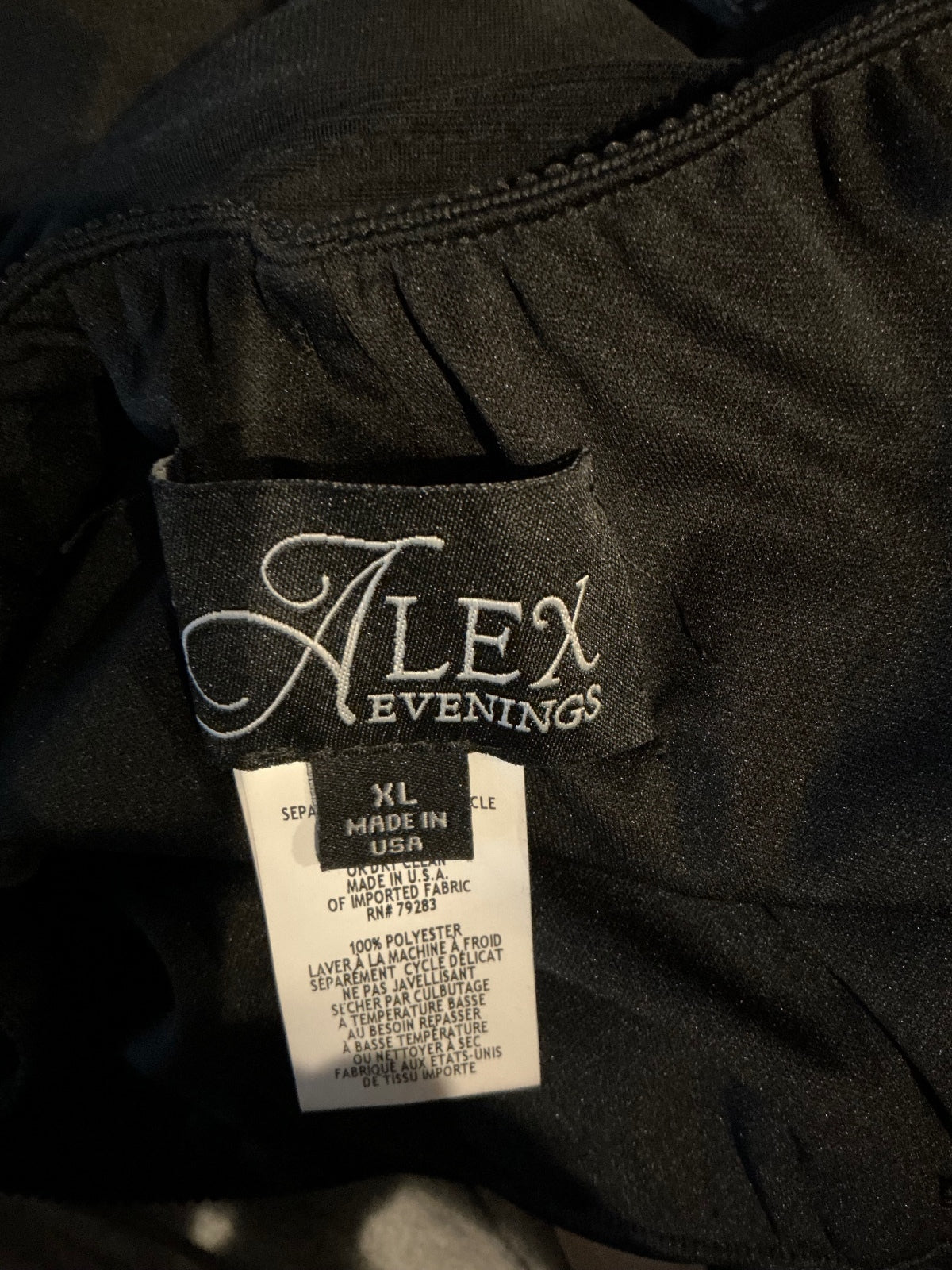 Alex Evenings Black Strapless Evening Dress with Waist Tie,